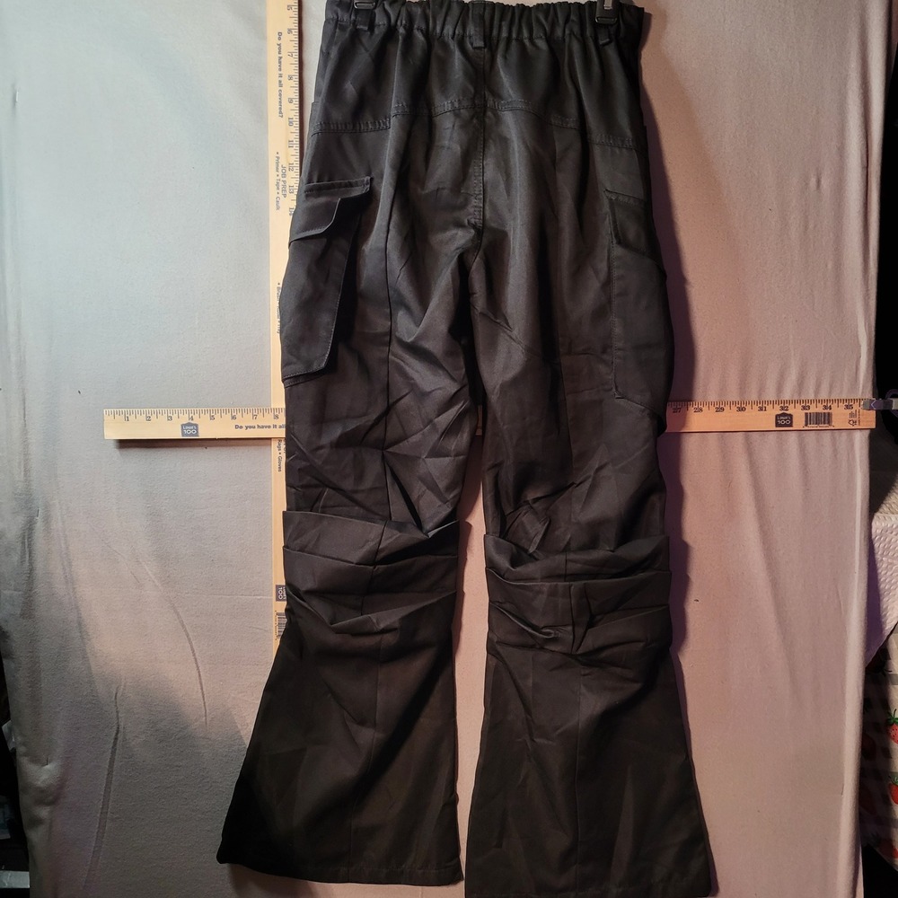 Mallrats B881 Black Techwear Cargo Pants Wide Leg Flare Articulated Knee XL NEW